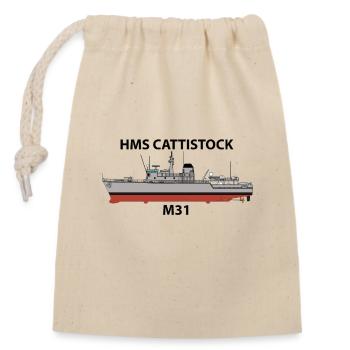 HMS CATTISTOCK - M31 - HUNT CLASS MINEHUNTER - Closable cotton gift bag (14x20cm) - nature - Front