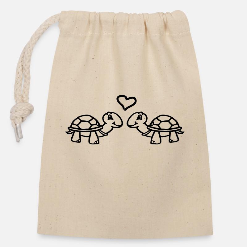 Schildkröten mit Herz - Verschließbarer Geschenkbeutel aus Baumwolle (14x20cm) - Natur