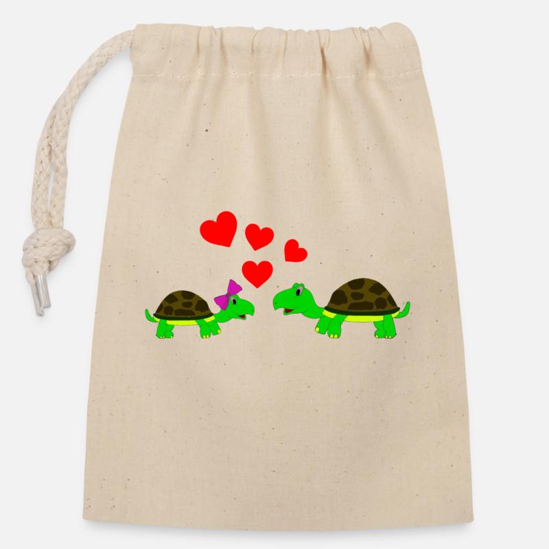 schildkrötenliebe - Verschließbarer Geschenkbeutel aus Baumwolle (14x20cm) - Natur