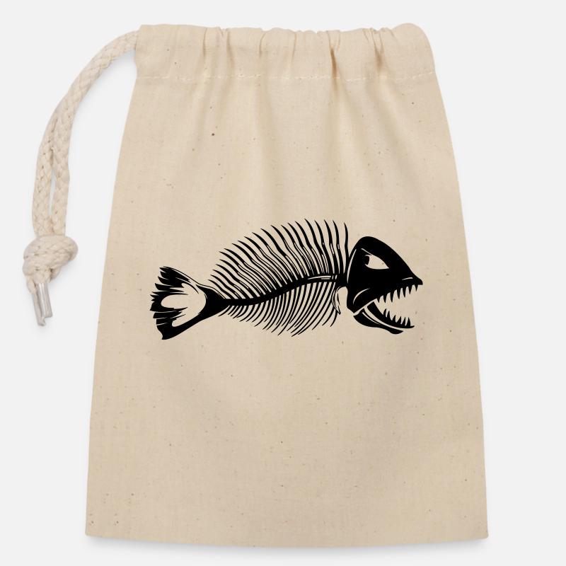 piranha - Sac cadeau en coton avec cordon (14 x 20 cm) - nature