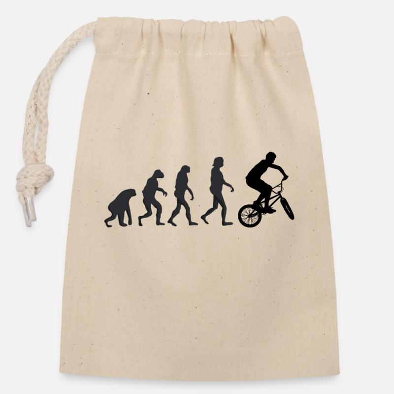 Vélo - Évolution humaine - Sac cadeau en coton avec cordon (14 x 20 cm) - nature