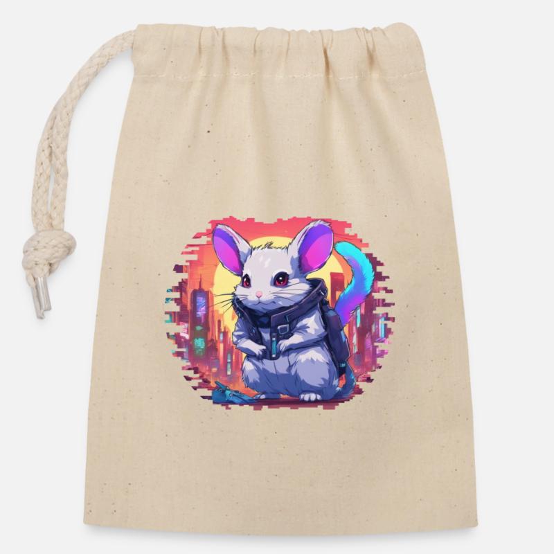Zephyr // Cyber Chinchilla - Sac cadeau en coton avec cordon (14 x 20 cm) - nature