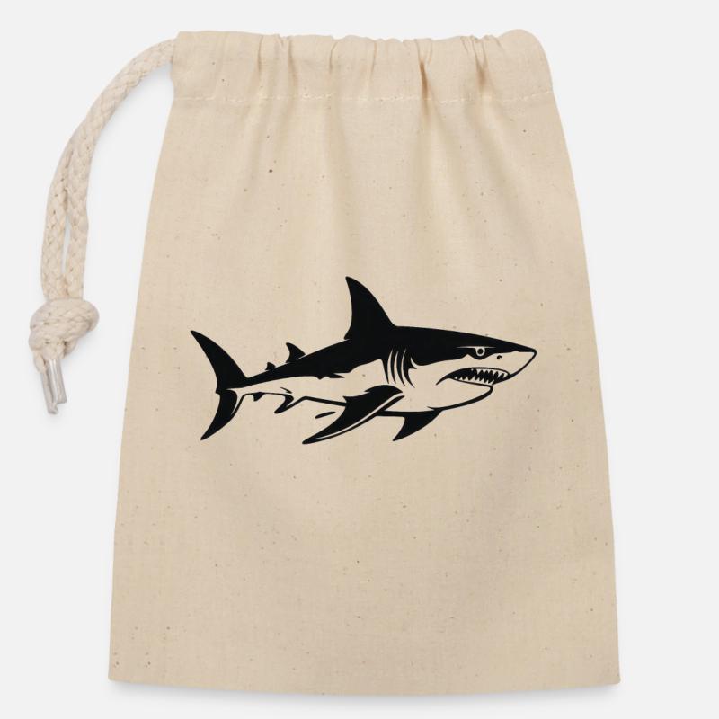 Silhouette de requin Hai - Sac cadeau en coton avec cordon (14 x 20 cm) - nature