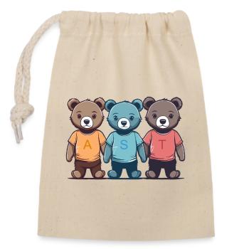 Les trois peluches câlines - Sac cadeau en coton avec cordon (14 x 20 cm) - nature - Devant