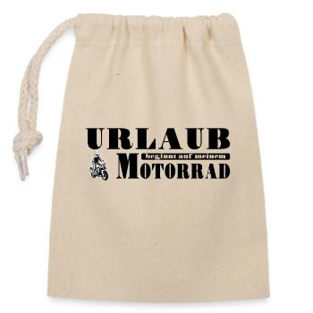 Urlaub beginnt auf meinem Motorrad Biker Spruch - Verschließbarer Geschenkbeutel aus Baumwolle (14x20cm) - Natur - Vorne