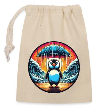 Moses penguin with umbrella divides the sea - Closable cotton gift bag (14x20cm) - nature - Front