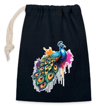 Peacock / Animal / Zoo / Plumage / Natural Beauty - Closable cotton gift bag (14x20cm) - navy - Front