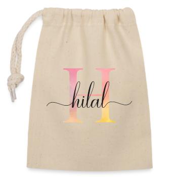 H | Monogram | Name | Hilal |Watercolor - Closable cotton gift bag (14x20cm) - nature - Front