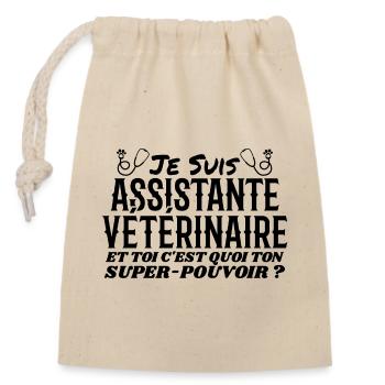 Assistent | Veto | Geschenk | Superkraft - Verschließbarer Geschenkbeutel aus Baumwolle (14x20cm) - Natur - Vorne