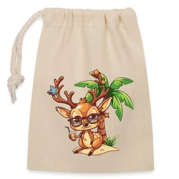 Deer Summer Beach Vacation - Closable cotton gift bag (14x20cm) - nature - Front