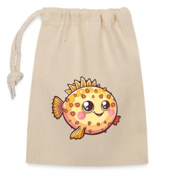 Cute puffer fish adorable smile - Closable cotton gift bag (14x20cm) - nature - Front