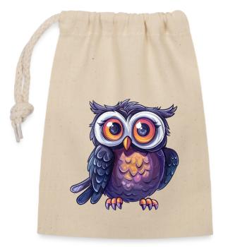 Playful owl with big eyes - Closable cotton gift bag (14x20cm) - nature - Front