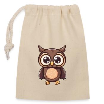 Playful owl with big eyes - Closable cotton gift bag (14x20cm) - nature - Front
