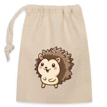 Niedlicher Igel Cartoon Für Tierfreunde - Verschließbarer Geschenkbeutel aus Baumwolle (14x20cm) - Natur - Vorne