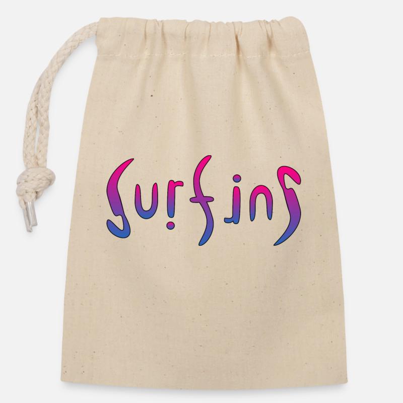 Surfing - Closable cotton gift bag (14x20cm) - nature