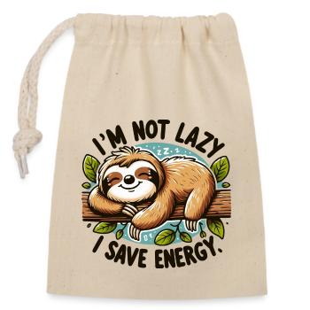 I'm Not Lazy – I Save Energy Sloth Design - Closable cotton gift bag (14x20cm) - nature - Front