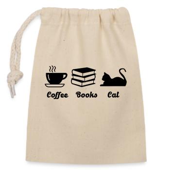 Coffee books cat - Closable cotton gift bag (14x20cm) - nature - Front