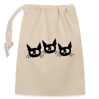 Trois chats plissés drôle 3 grimaces folles - Sac cadeau en coton avec cordon (14 x 20 cm) - nature - Devant
