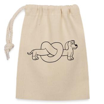 Hund Dackel Brezel Form Knoten Langer Körper Comic - Verschließbarer Geschenkbeutel aus Baumwolle (14x20cm) - Natur - Vorne