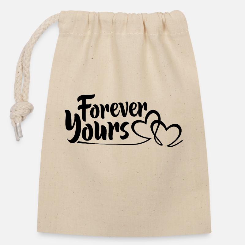 Yours forever - Closable cotton gift bag (14x20cm) - nature