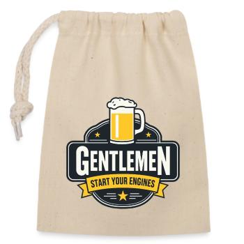Gentlemen & Bier – Start Your Engines - Verschließbarer Geschenkbeutel aus Baumwolle (14x20cm) - Natur - Vorne