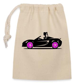 Frau Sportwagen Cabrio Auto - Verschließbarer Geschenkbeutel aus Baumwolle (14x20cm) - Natur - Vorne