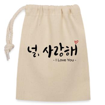 널, 사랑해 - Chemise Korean Love Design - je t’aime - Sac cadeau en coton avec cordon (14 x 20 cm) - nature - Devant