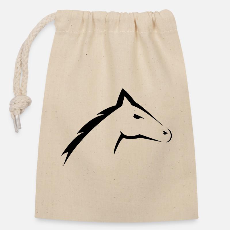 Tête de cheval | Conception de silhouette de tête de cheval - Sac cadeau en coton avec cordon (14 x 20 cm) - nature