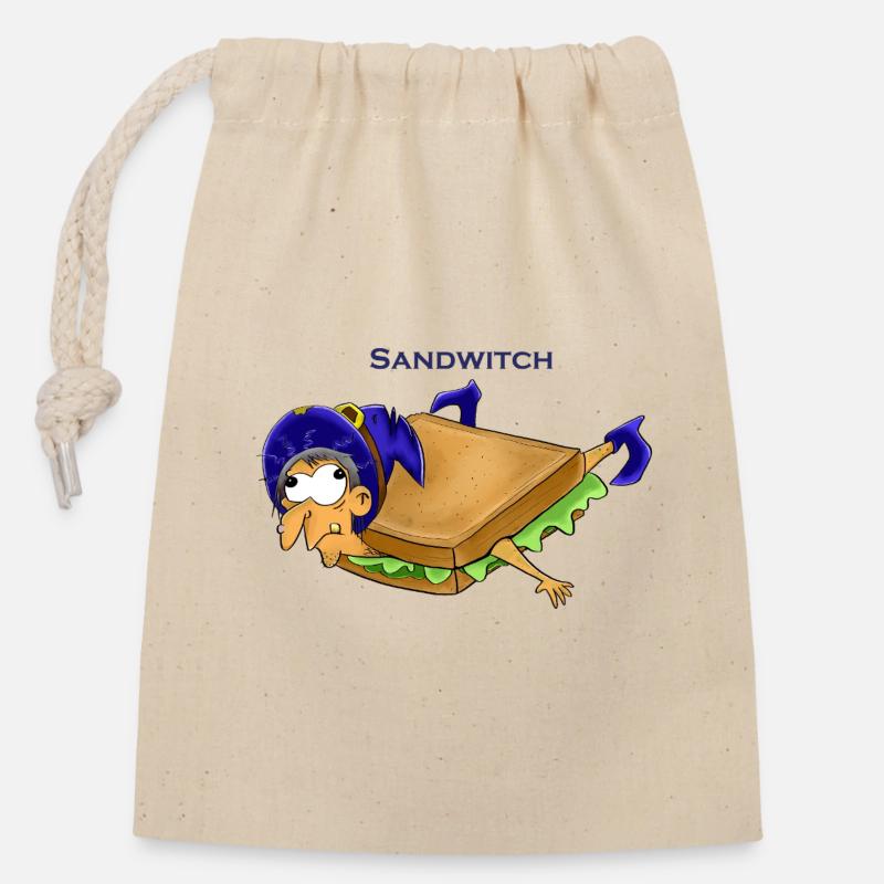 Witziges Sandwich-Mädchen Cartoon Design - Verschließbarer Geschenkbeutel aus Baumwolle (14x20cm) - Natur