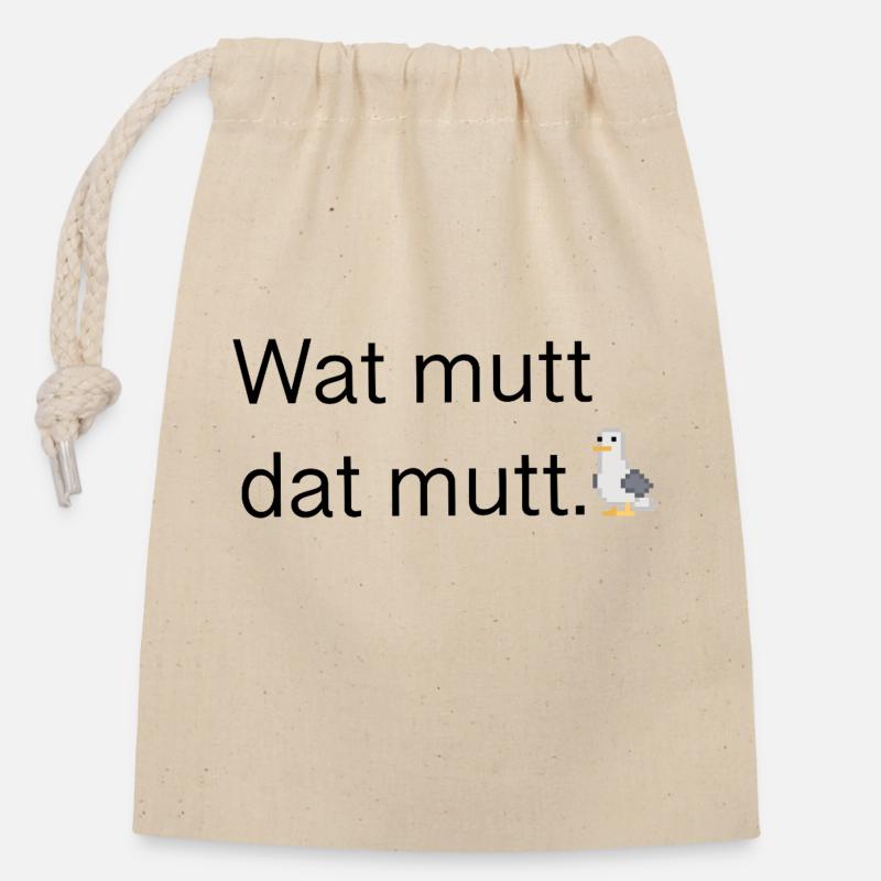 Wat mutt dat mutt - Sac cadeau en coton avec cordon (14 x 20 cm) - nature