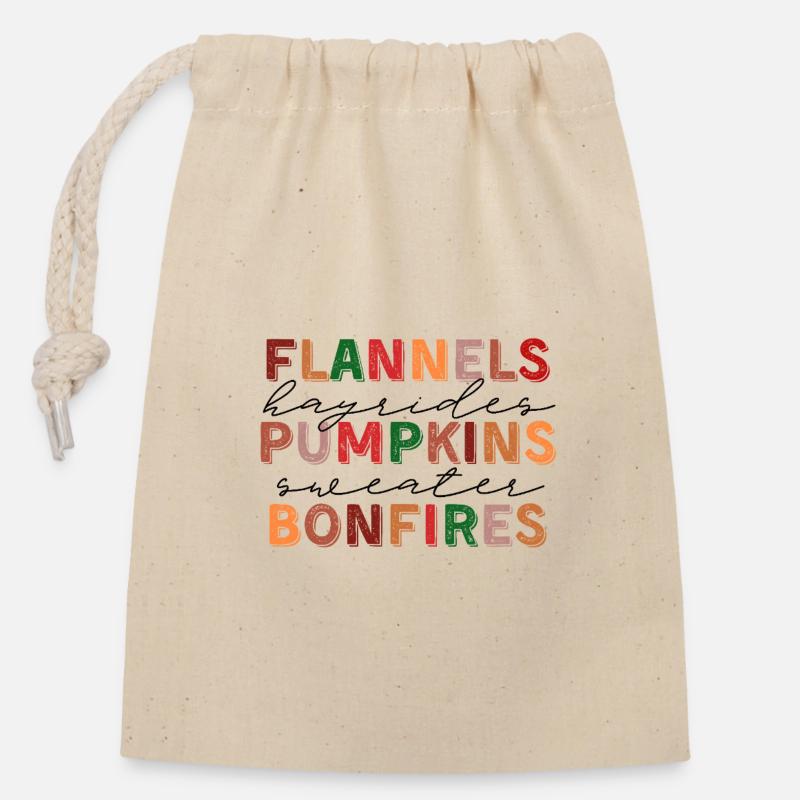 🍂 Flannels, Pumpkins & Bonfires – Fall Vibes  - Verschließbarer Geschenkbeutel aus Baumwolle (14x20cm) - Natur