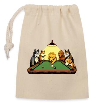 Billiard Dogs Playing Pool Funny 8 Ball Game - Closable cotton gift bag (14x20cm) - nature - Front