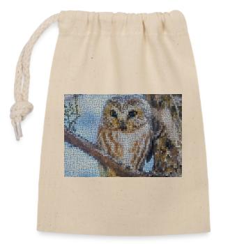 Mosaïque de hibou nocturne - Sac cadeau en coton avec cordon (14 x 20 cm) - nature - Devant