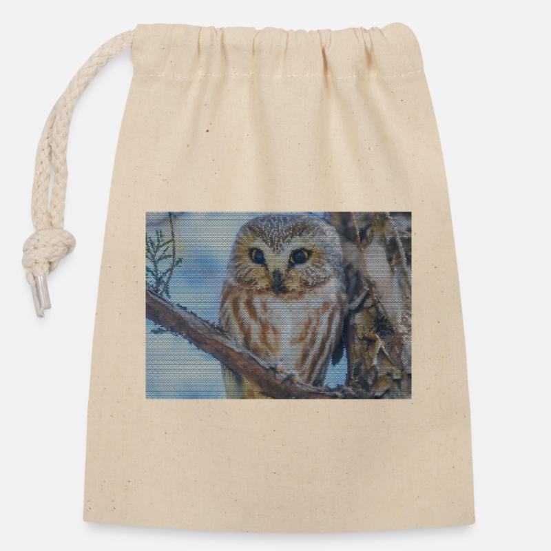 Abendwald Eulenblick - Closable cotton gift bag (14x20cm) - nature