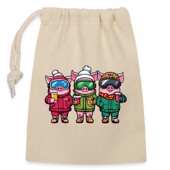 Ski Team Ferkel - Verschließbarer Geschenkbeutel aus Baumwolle (14x20cm) - Natur - Vorne