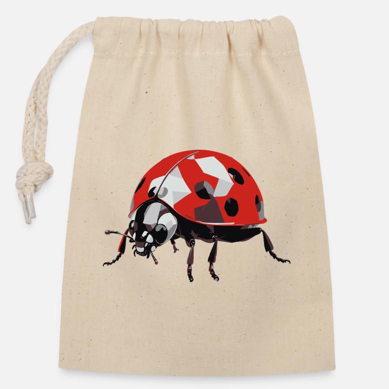 Coccinelle3 - Sac cadeau en coton avec cordon (14 x 20 cm) - nature
