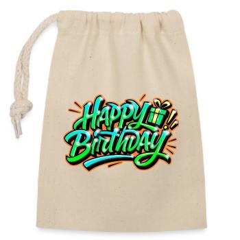 Graffiti HAPPY BIRTHDAY Namensgeschenk ideal - Verschließbarer Geschenkbeutel aus Baumwolle (14x20cm) - Natur - Vorne
