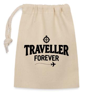 Reisender für immer - Traveller Forever - Verschließbarer Geschenkbeutel aus Baumwolle (14x20cm) - Natur - Vorne