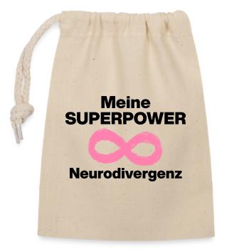 MEINE SUPERPOWER: NEURODIVERGENZ! ADHS ND POWER - Verschließbarer Geschenkbeutel aus Baumwolle (14x20cm) - Natur - Vorne