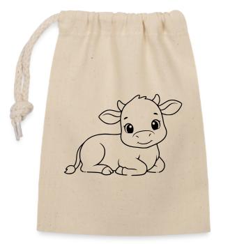 Silhouette du bébé vache veau allongée - Sac cadeau en coton avec cordon (14 x 20 cm) - nature - Devant