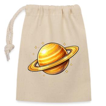 Saturn mit leuchtenden Ringen - Verschließbarer Geschenkbeutel aus Baumwolle (14x20cm) - Natur - Vorne