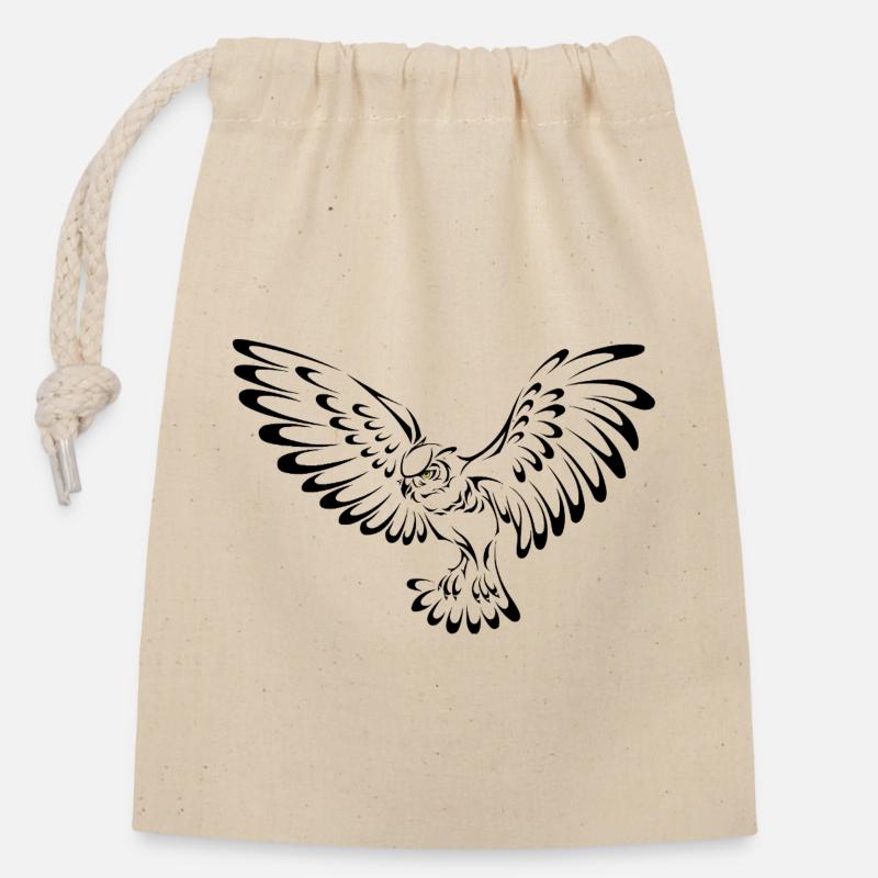 Owl - Closable cotton gift bag (14x20cm) - nature