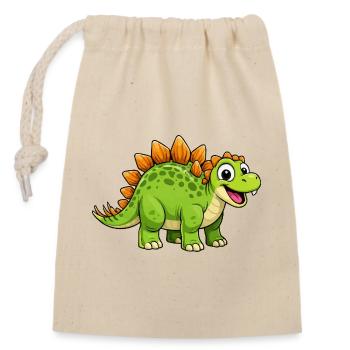 Fröhlicher Dino Stegosaurus - Verschließbarer Geschenkbeutel aus Baumwolle (14x20cm) - Natur - Vorne