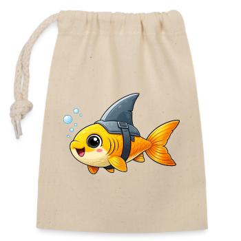Funny Fish with Shark Fin Kids Cartoon - Closable cotton gift bag (14x20cm) - nature - Front