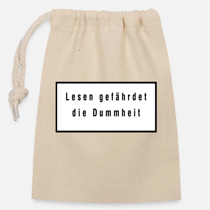 lesen gefährdet die Dummheit - Verschließbarer Geschenkbeutel aus Baumwolle (14x20cm) - Natur