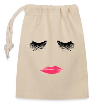 Visage de la femme Cils embrassant Lèvres roses - Sac cadeau en coton avec cordon (14 x 20 cm) - nature - Devant