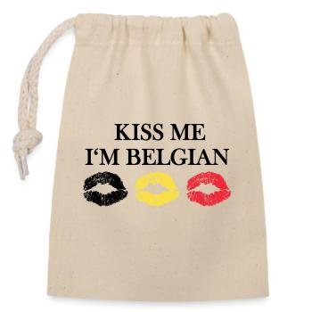 KISS ME I'm Belgian - Verschließbarer Geschenkbeutel aus Baumwolle (14x20cm) - Natur - Vorne