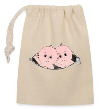 Children coming out of a zippered pocket - Closable cotton gift bag (14x20cm) - nature - Front