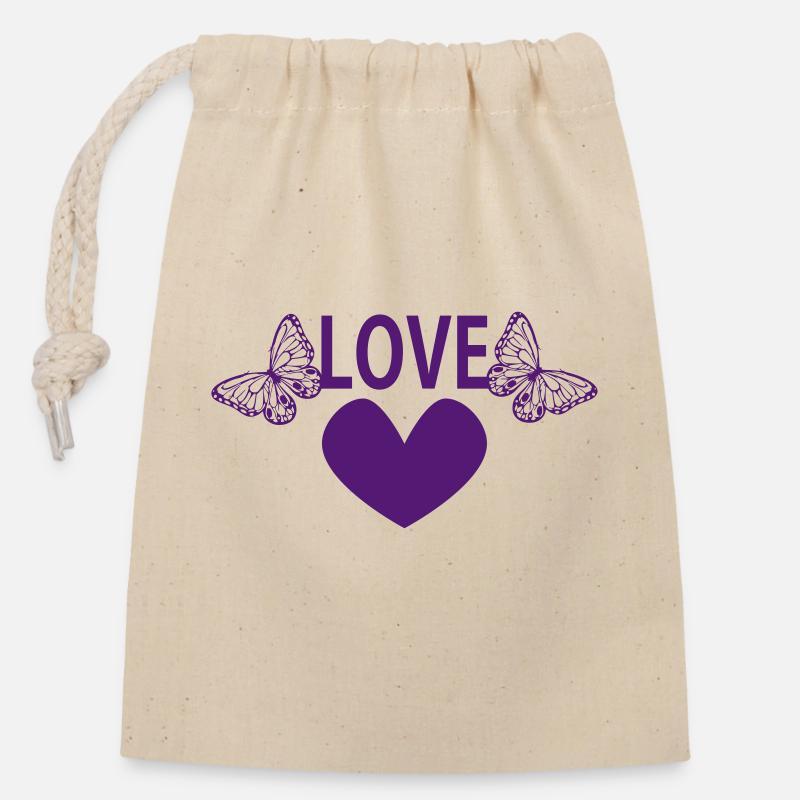 LOVE - Closable cotton gift bag (14x20cm) - nature