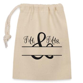 Mr. & Mrs. + Nom à personnaliser - Sac cadeau en coton avec cordon (14 x 20 cm) - nature - Devant